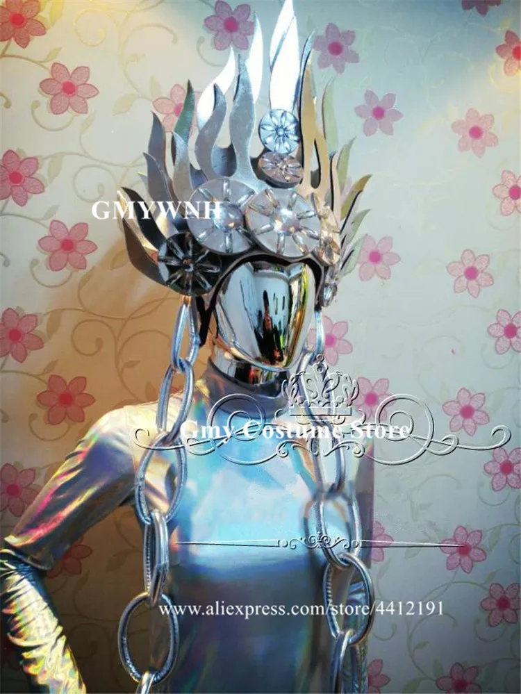 P30 подиум сценическое шоу Боди женское серебряное зеркало длинное платье dj