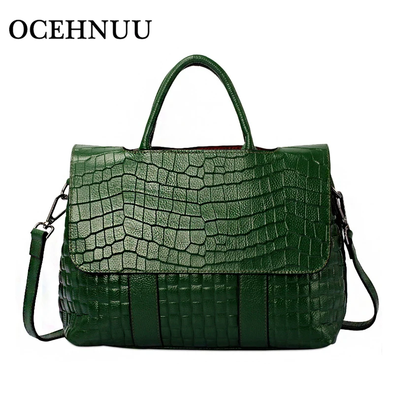 OCEHNUU Genuine Leather Cowhide Bag For Women Handbag Tote Crossbody Bag Female Crocodile Pattern Women Messenger Bags 2020