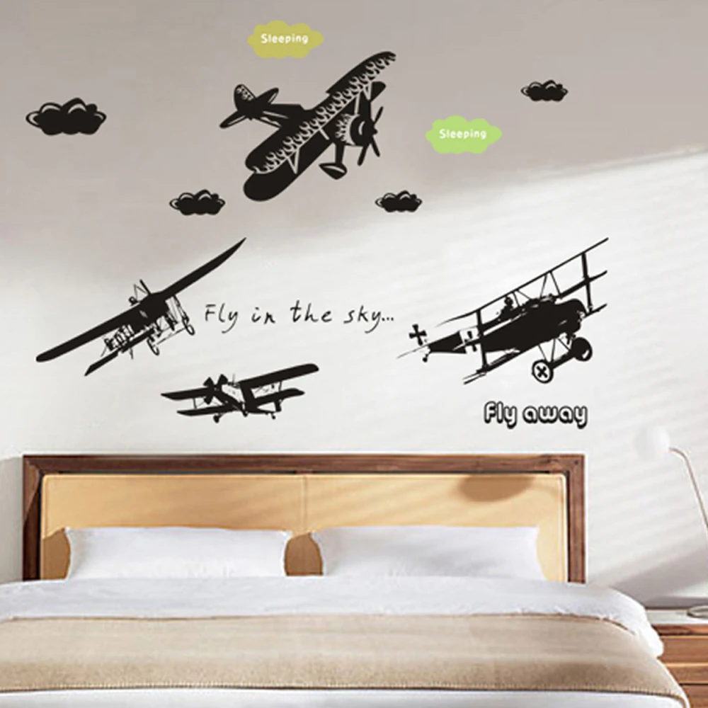 Съемные настенные наклейки с изображением летающих самолетов Art Decals Mural Wallpaper для домашнего украшения комнаты, самостоятельная наклейка Adesivo De Parede.