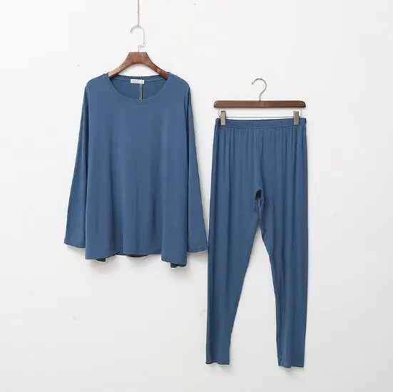 denim blue Домашняя одежда большого размера, новые повседневные наборы пижам с длинным рукавом, хлопковый модальный Пижамный костюм, женская пижама на осень и зиму, Женский комплект - Цвет: denim blue