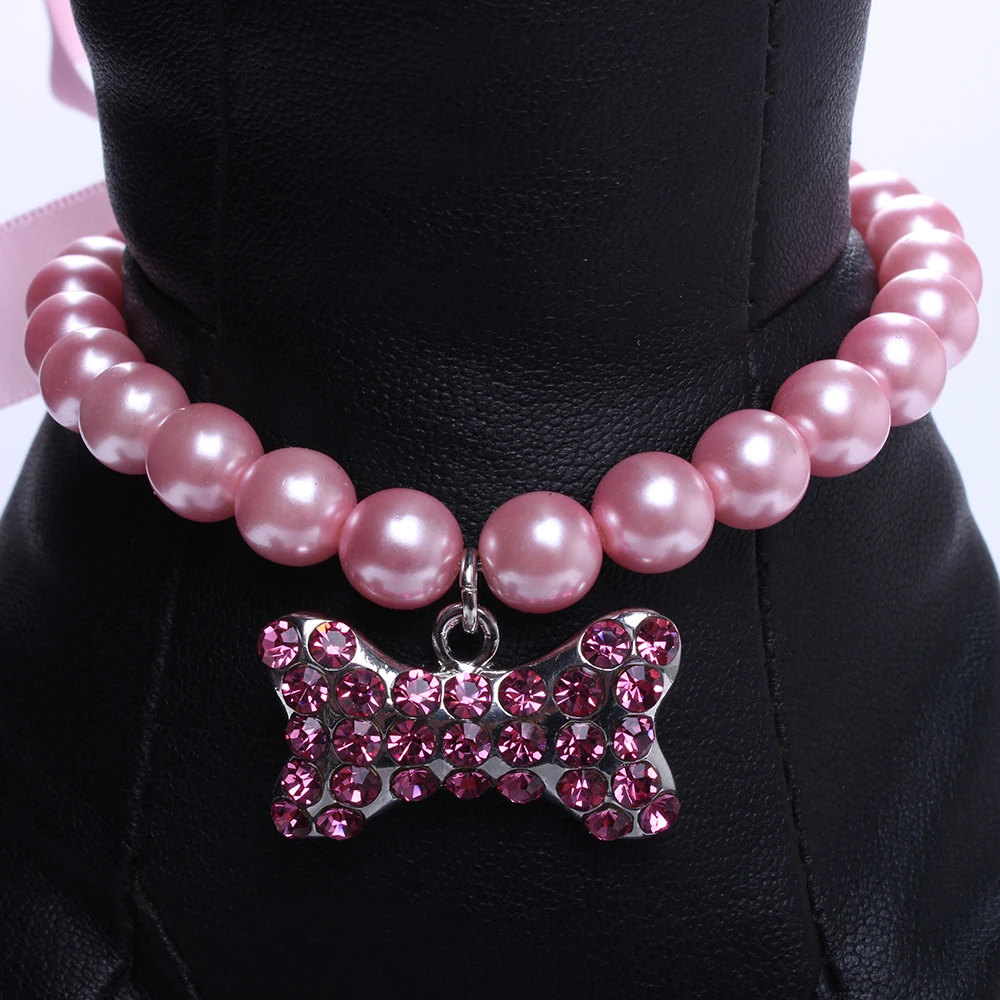 Собака Кошка жемчуг ожерелье воротник Bling Стразы Подвеска с изображением кости питомца щенка Свадебные украшения для женщин щенка чихуахуа Йорк