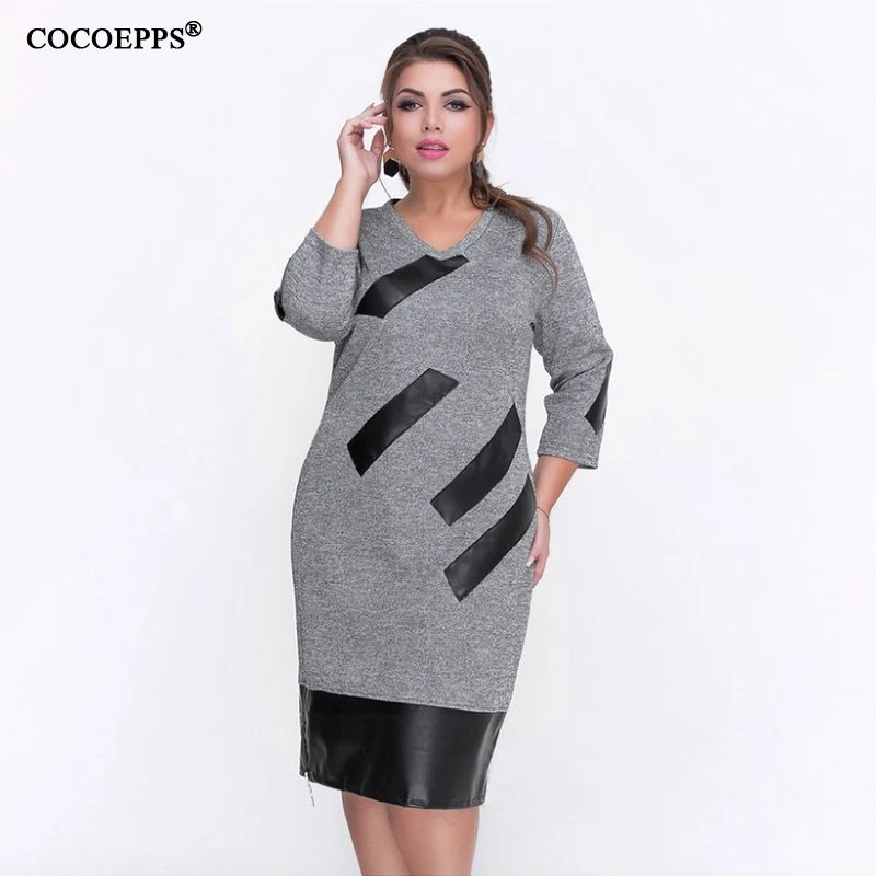 Женское платье большого размера 5XL 6XL 2019 весеннее повседневное офисное с V