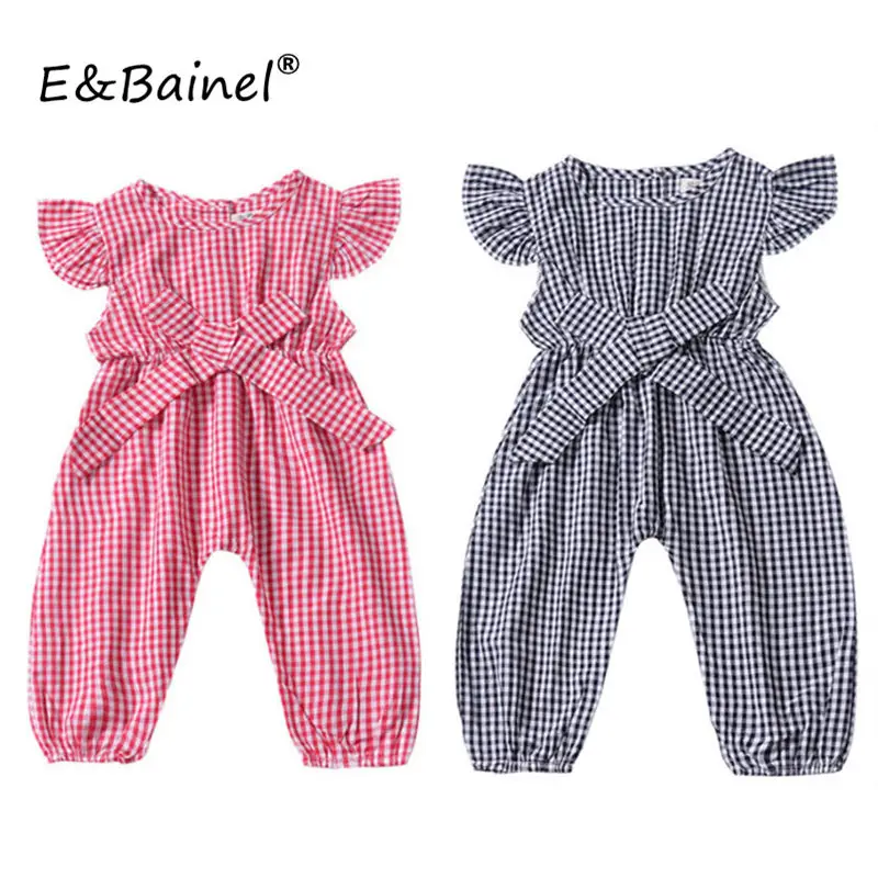

Baby Princess Girl Clothes Fly Ruffle Sleeve Romper Cotton Plaid Clothes Girl Summer Jumpsuit Outfits Sunsuit Baby Clothing