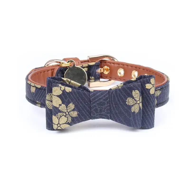 Navy Blue Милый кошачий собачий ошейник с бантом, ожерелье, ошейник для щенков, ошейник для кошек, регулируемый ошейники для кошек, товары для домашних животных, универсальный ошейник для кошек и собак - Цвет: Navy Blue