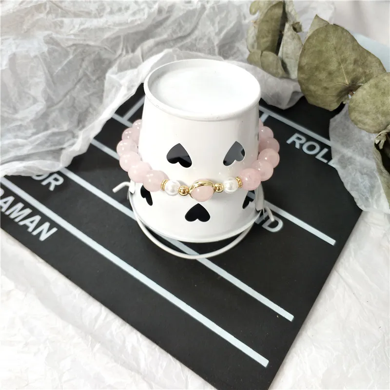 MTCHONG натуральный розовый кварц браслет из бисера кристаллический порошок Strand
