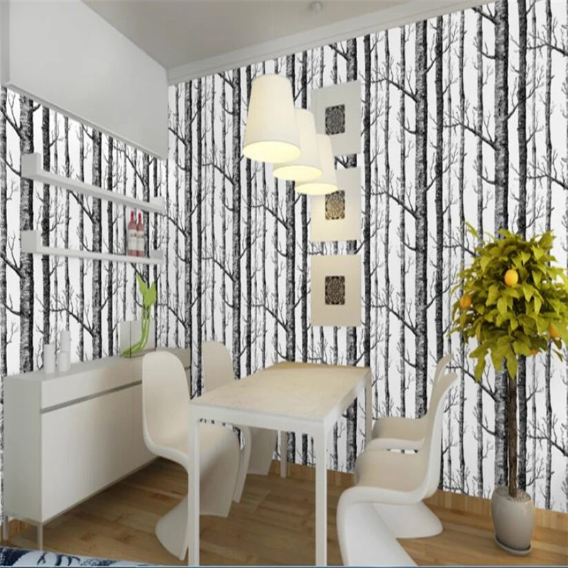

beibehang Abstract black and white branches nonwoven wallpaper Nordic branch trunks birch forest television sofa backdrop