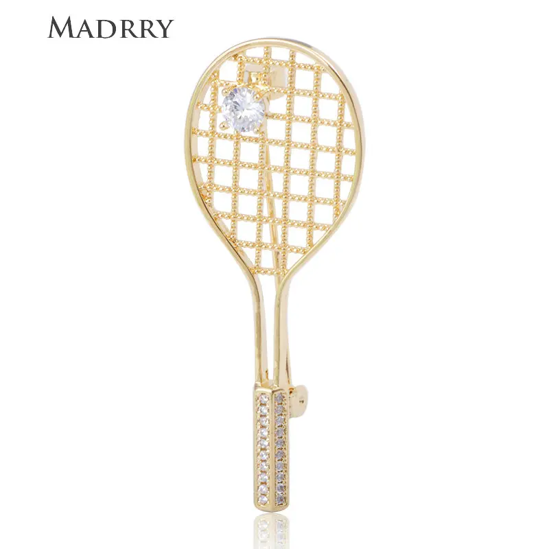 Madrry Simple Badminton Racket Shape Brooch Cubic Zircon Jewelry Women Men Sweatshirt Coat Lapel Bag Pins Daily Accessories Gift | Украшения