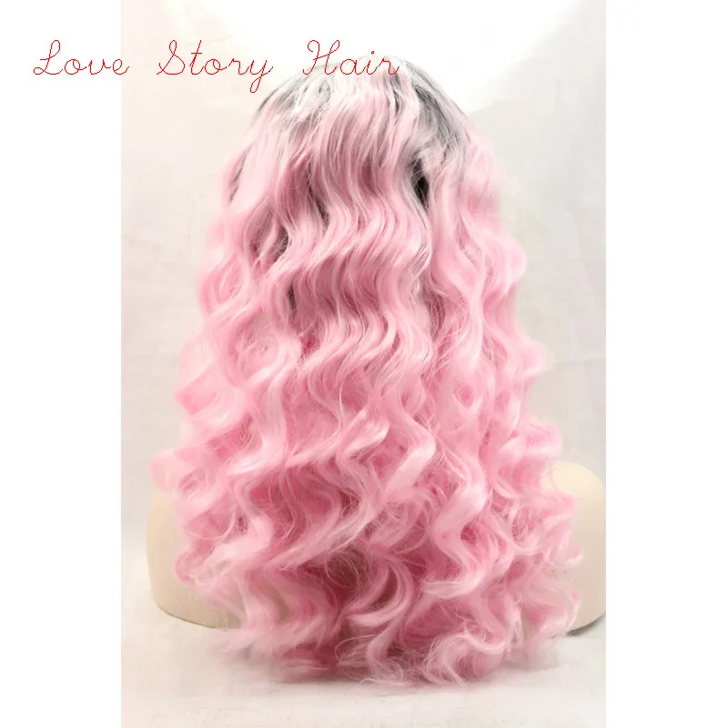 Hotselling 130density #black/pink synthetic lace front wigs heat resistant ombre pink wig natural hairline |