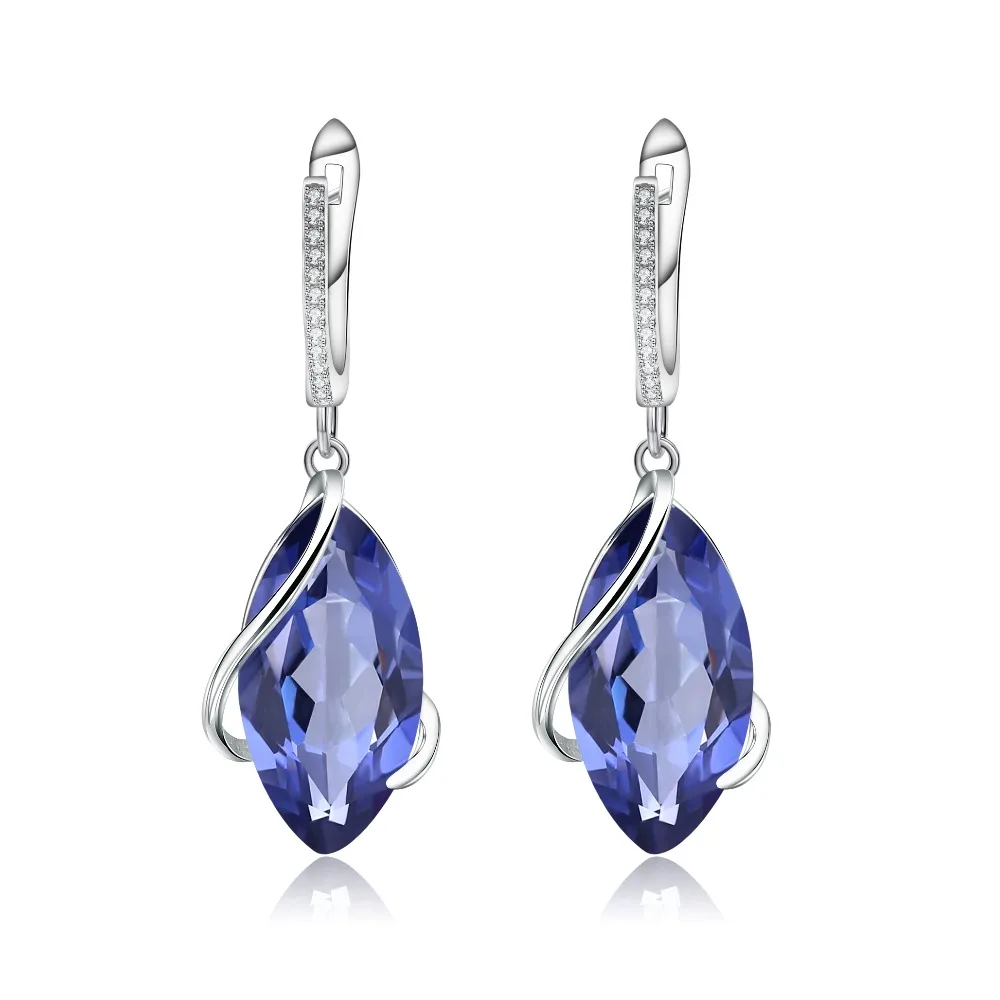 

GEM'S BALLET Oval Natural Iolite Blue Mystic Quartz Women's Earrings 925 Sterling Silver Classic Drop Earrings Fine Jewelry
