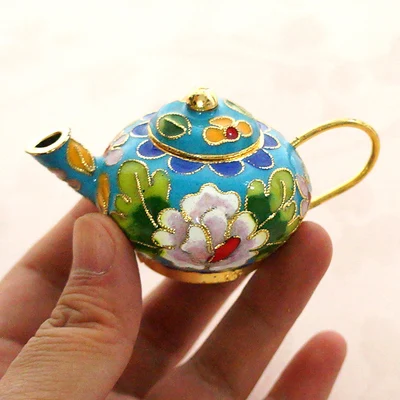 round pot sky blue Милая китайская перегородчатая эмаль мини чайник украшения ручной работы плода медные филигранные эмали домашний декор горшок ремесла подарок - Цвет: round pot sky blue