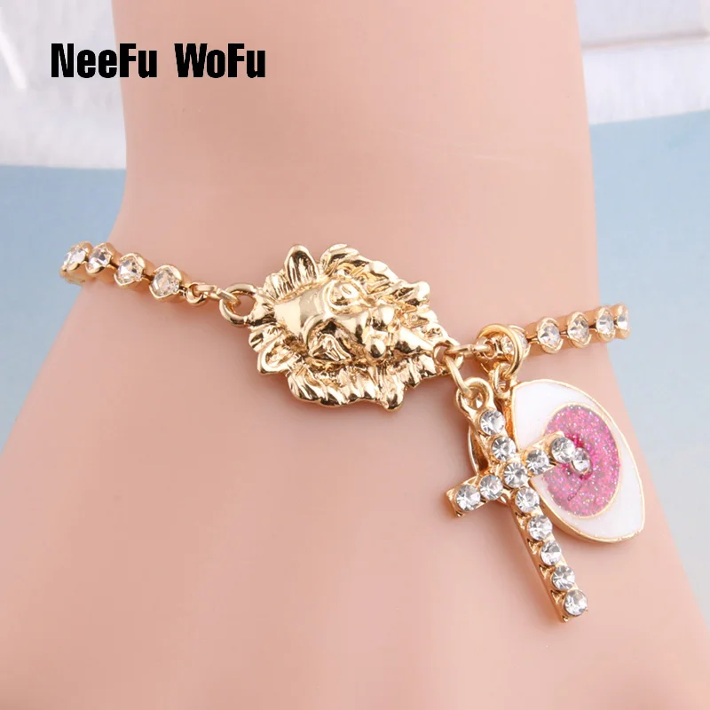 NeeFuWoFu хрустальные браслеты с головой льва браслет для глаз Pulsera de Madera веревка
