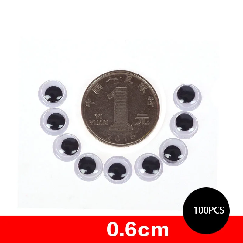 Black and white0.6cm Самоклеющиеся пластиковые глаза куклы для игрушек, глаза Googly, используемые для поделок, аксессуары для кукол 6 мм/8 мм/10 мм/12 мм/15 мм/18 мм/20 мм - Цвет: Black and white0.6cm