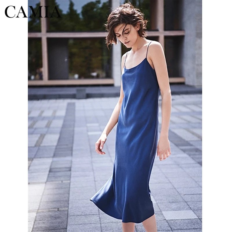 CAMIA 100% шелк чистый синий сексуальный удобный укороченный топ женское