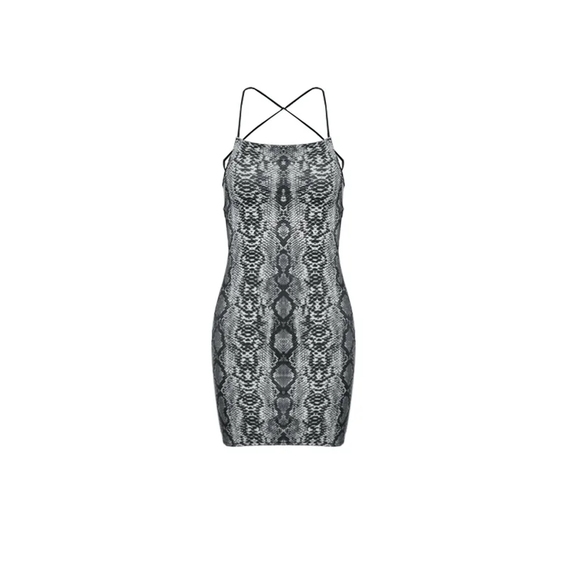 Женское сексуальное облегающее платье со змеиным принтом на тонких бретельках