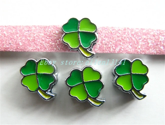 5 шт. 8 мм Клевер слайд шарм с яркой цветной эмалью может через ошейник ремень для