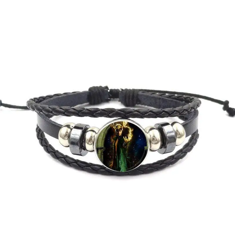 EJ Glaze Loki God of Mischief Logo Black Leather Glass Bracelet Bangles for Women and Girls image 3