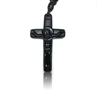 natural obsidian jesus christ cross pendant necklace europe style jewelry jesus cross pendant with lucky chain for men women