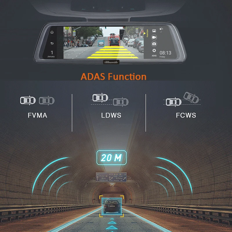Bluavido 1" 4G Автомобильное зеркало заднего вида DVR Android gps навигация ADAS Full HD 1080P видео камера рекордер двойной объектив с кронштейном