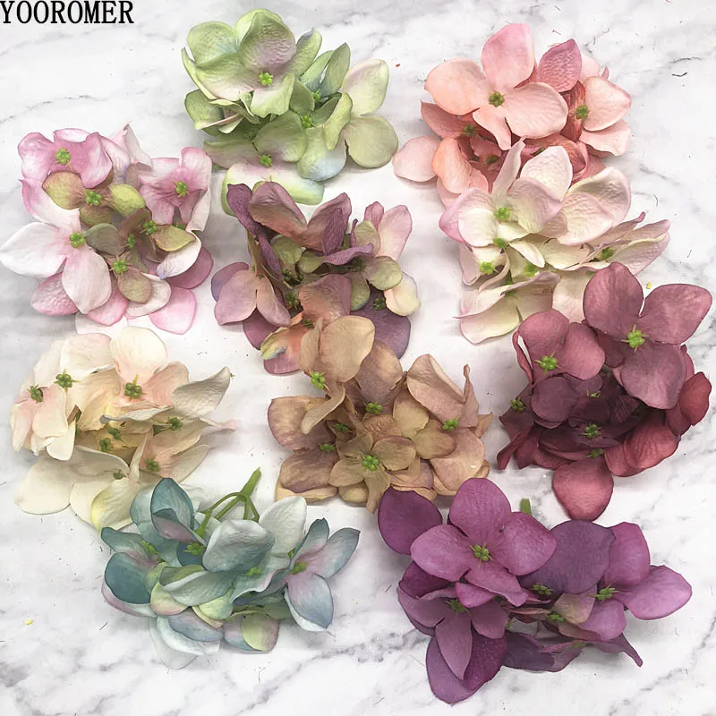 YOOROMER 5 шт./лот, красочные декоративные цветы для свадебной вечеринки, Роскошные Искусственные шелковые гортензии, DIY Цветочные украшения для дома