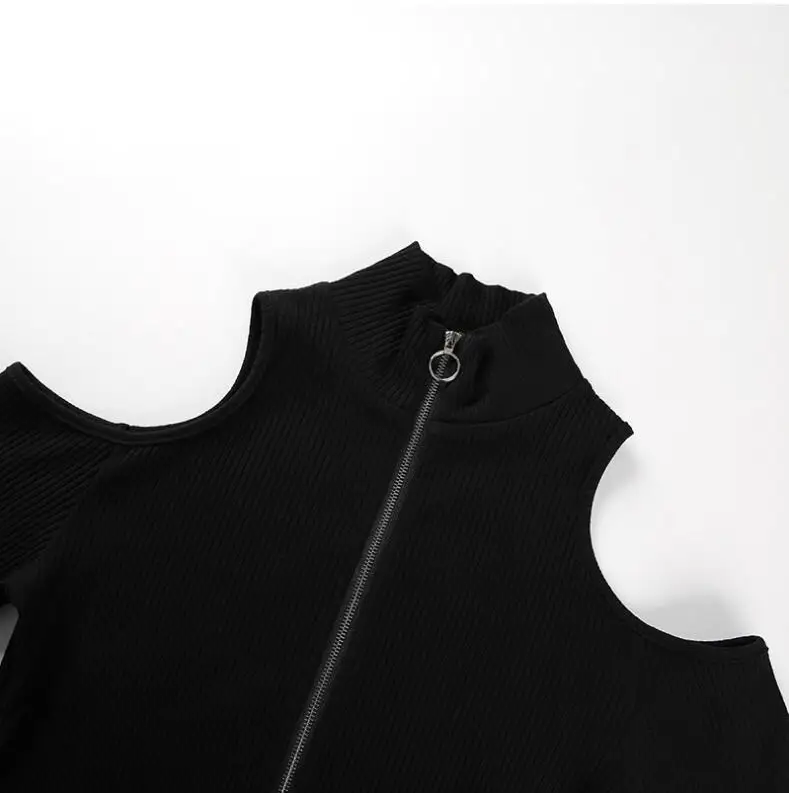 S-XL, 265 г, лучшее качество, черная водолазка с открытыми плечами, на молнии, v-образный вырез, сексуальные футболки, боди с v-образным вырезом, футболка с длинным рукавом