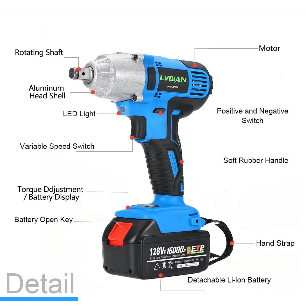 16000mah Rechargeable Cordless Electric Impact Brushless Wrench Kit Hand Drill 18.5x19cm Waterproof Power Tools LED lights