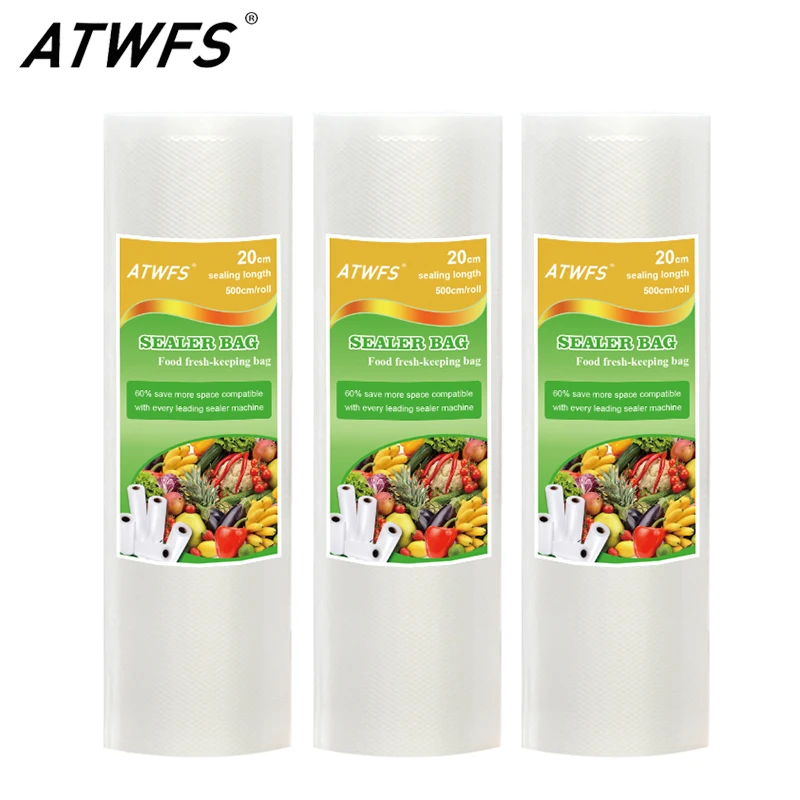 ATWFS Высокое качество 20 см x 500 см 1 рулон вакуумный Термоупаковщик вакуумные пакеты для хранения продуктов