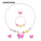 Комплект ювелирных изделий JJAL T4, для детей, с бабочками, ожерелье, браслет, кольцо, серьги, для девочек, 2017