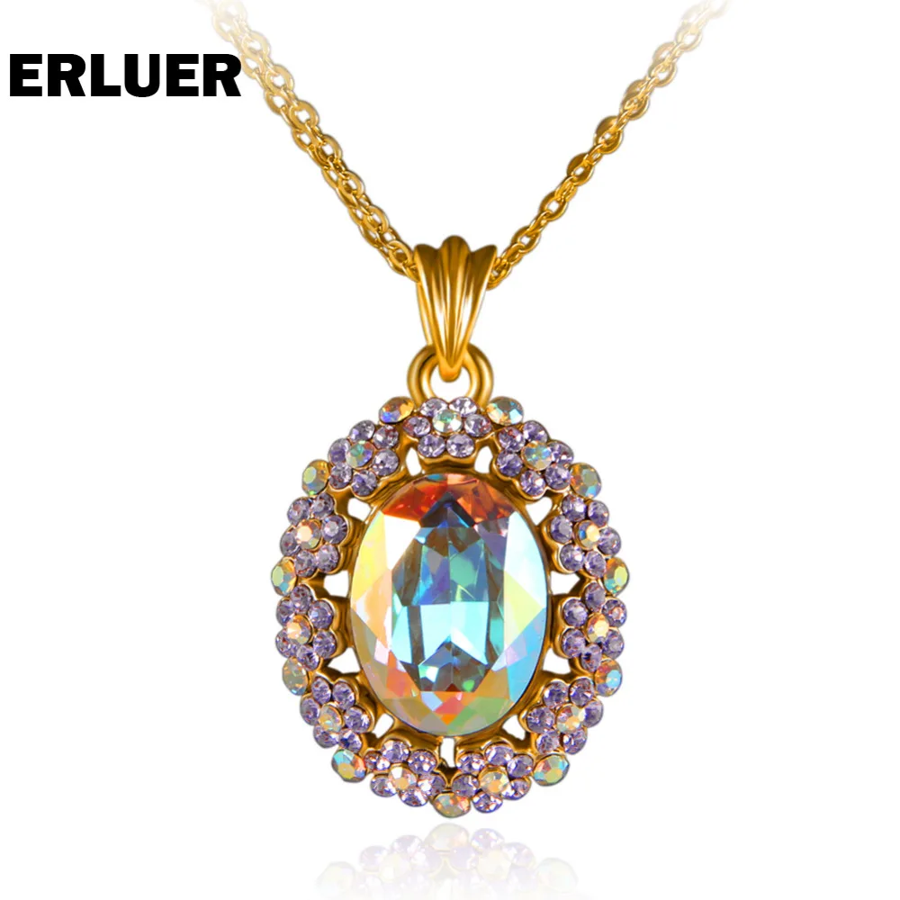 ERLUER ожерелья и подвески австрийский хрусталь Золотой Цвет модная Длинная