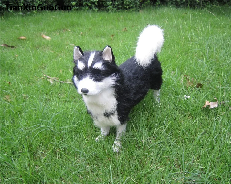 

Симуляция Хаски dog стоячие 30x8x2 5 см Твердые игрушечные модели полиэтилен и мех для черной собаки Ручная работа украшение для дома подарок s0671