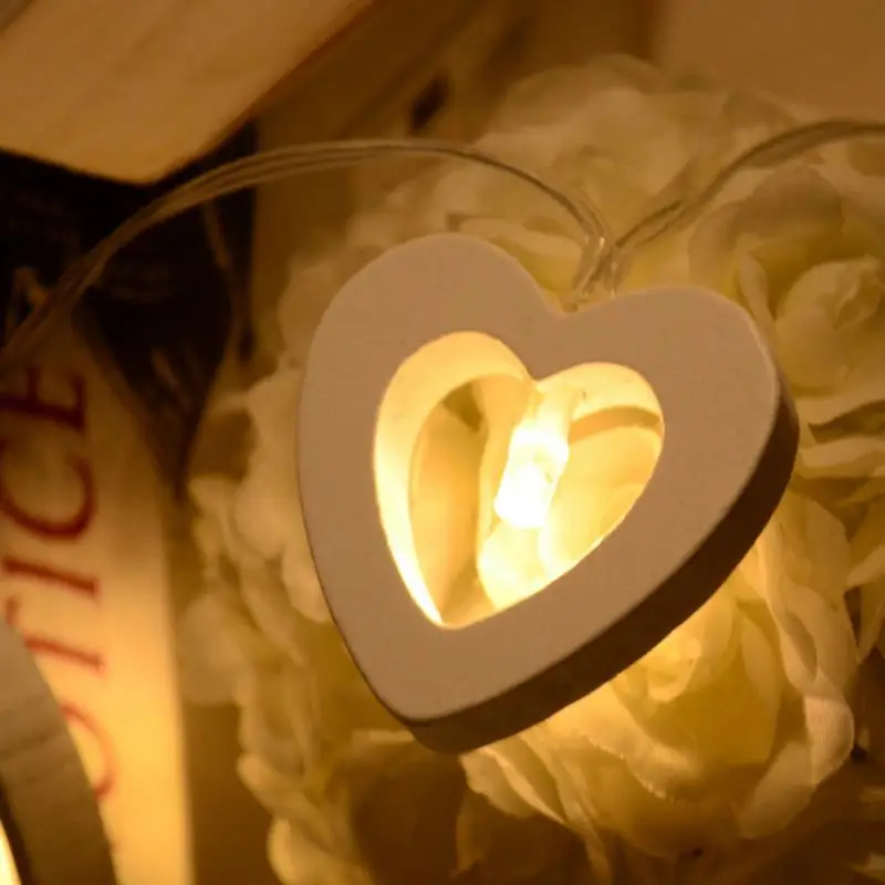 Горячая Теплый Белый 10 Деревянный Сердце Индикатор Батареи Фея Строка Свет