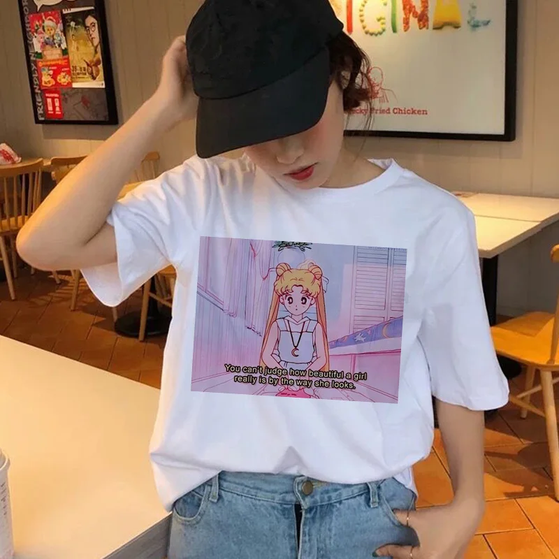 Сейлор Мун Футболка женская kawaii Модные женские футболки в стиле Харадзюку гранж эстетическое удовольствие Ulzzang футболка милый кот футболка с рисунком - Цвет: 2710