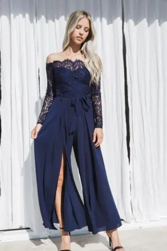 Комбинезон женский кружевной с открытыми плечами Клубная одежда длинные брюки