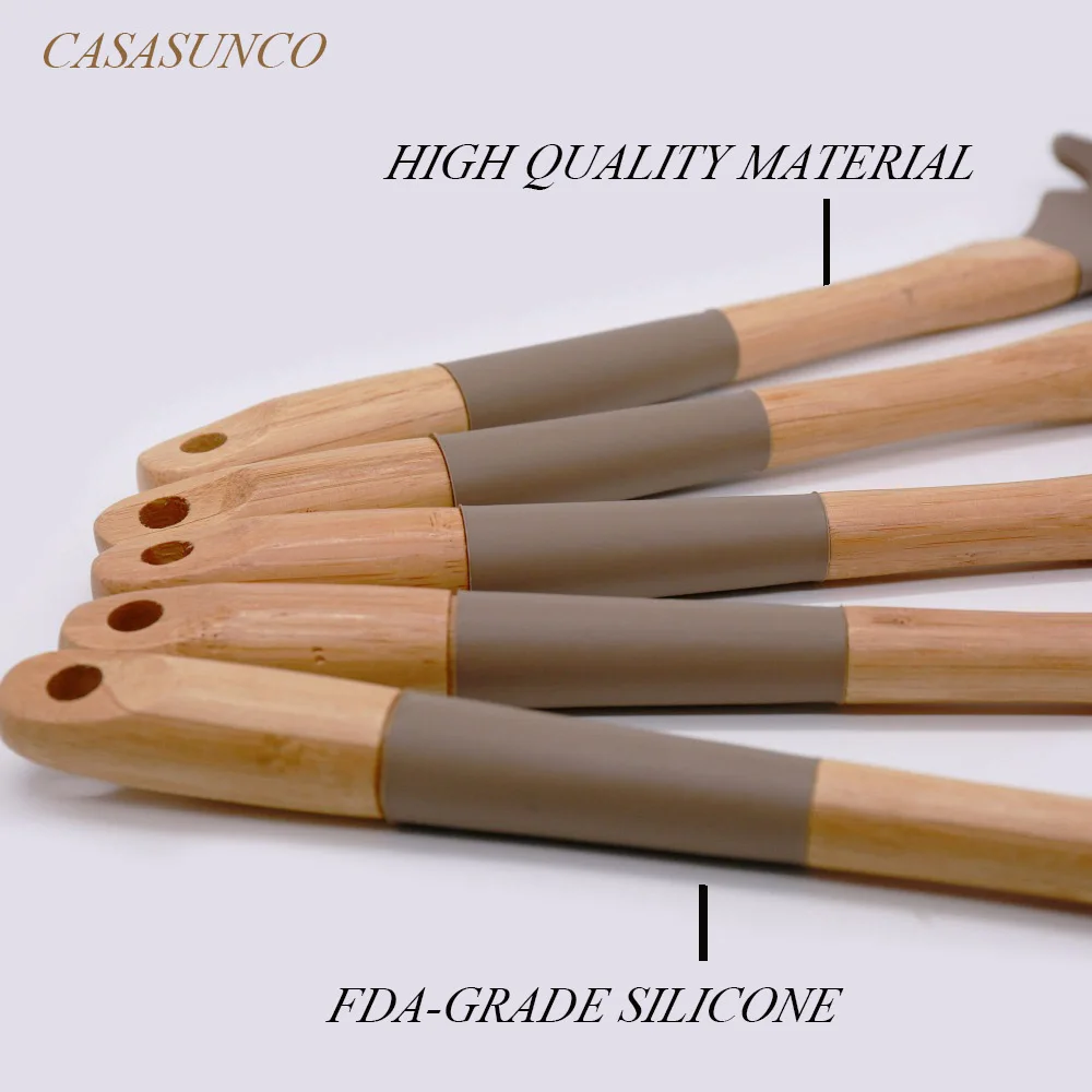 Силиконовая кухонная утварь с держателем из натурального бука термостойкий