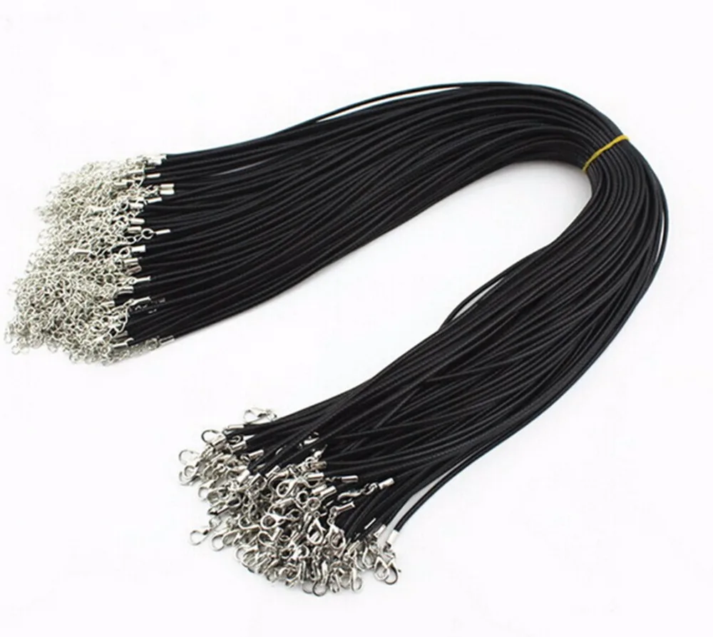Горячее предложение 50 шт. черное колье из натуральной кожи 45 + 5 мм ожерелье 2 шнуры