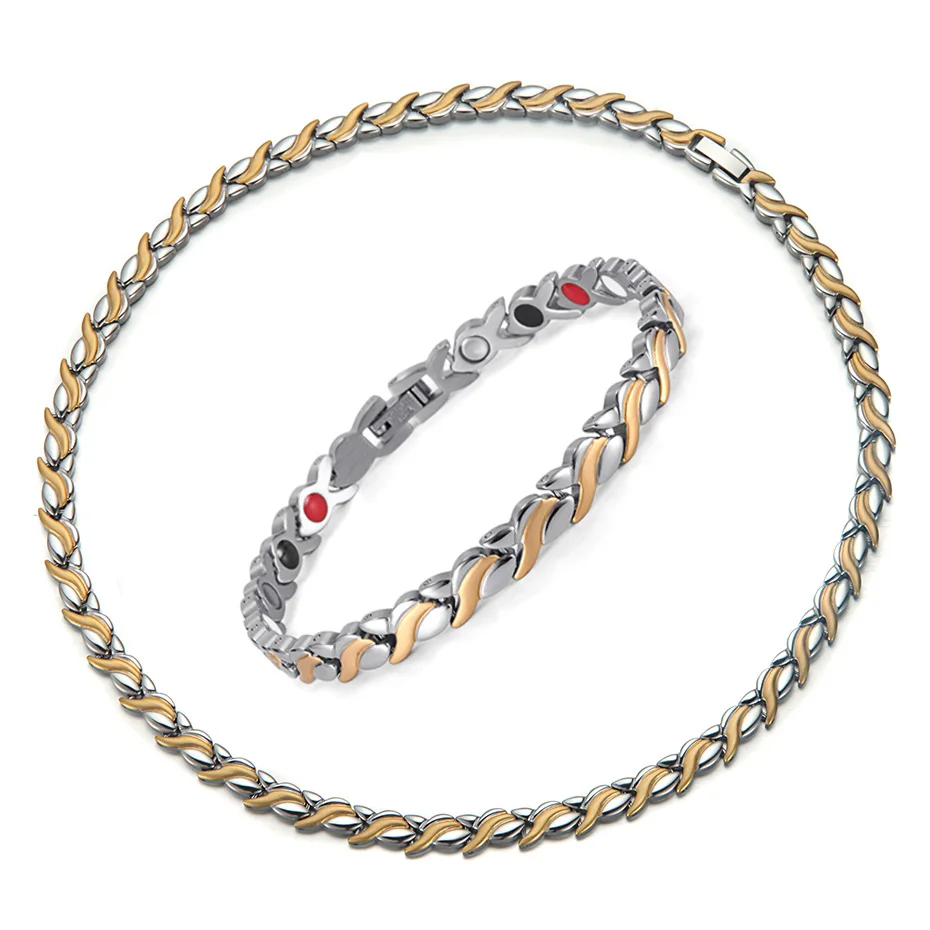 bracelet necklace Rainso Магнитный комплект ювелирных изделий Голограмма Мощность ожерелья для мужчин браслеты цепи и ссылка классические свадебные здоровья ювелирн - Окраска металла: bracelet necklace