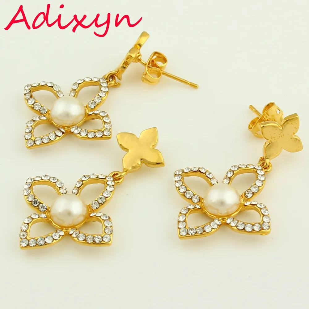 Жемчужный набор украшений для женщин Adixyn золотое/медное ожерелье с кристаллами