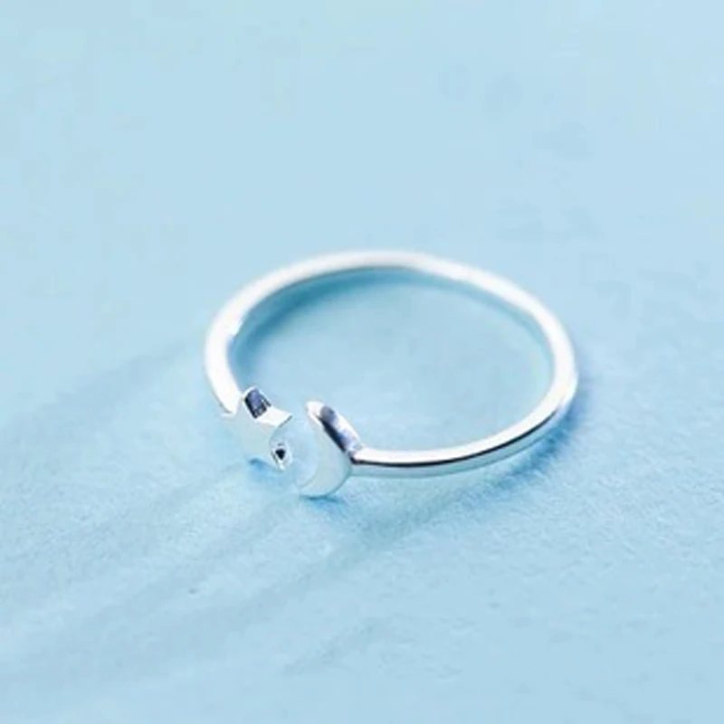 

NBSAMENG 100% 925 Sterling Silver Fashion personality opening Rings For Women girl Star moon Simple Ring Jewelry Gift Wedding