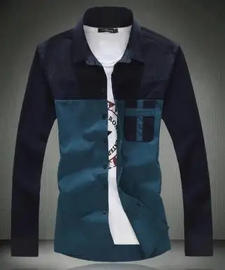 

Spring Splicing Men Long Sleeve Shirt Fertilizer Plus-size Shirt M--5XL