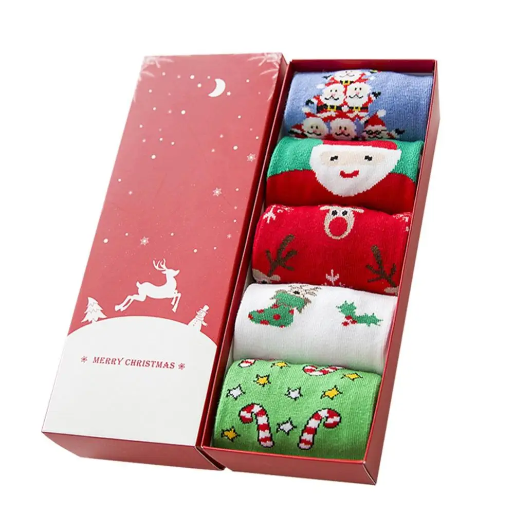 christmas gift box ZACOO рождественские носки новые женские милые носки женские теплые хлопковые зимние носки мультяшная Подарочная коробка Упаковка из 5 веселых забавных носков zk30 - Цвет: christmas gift box