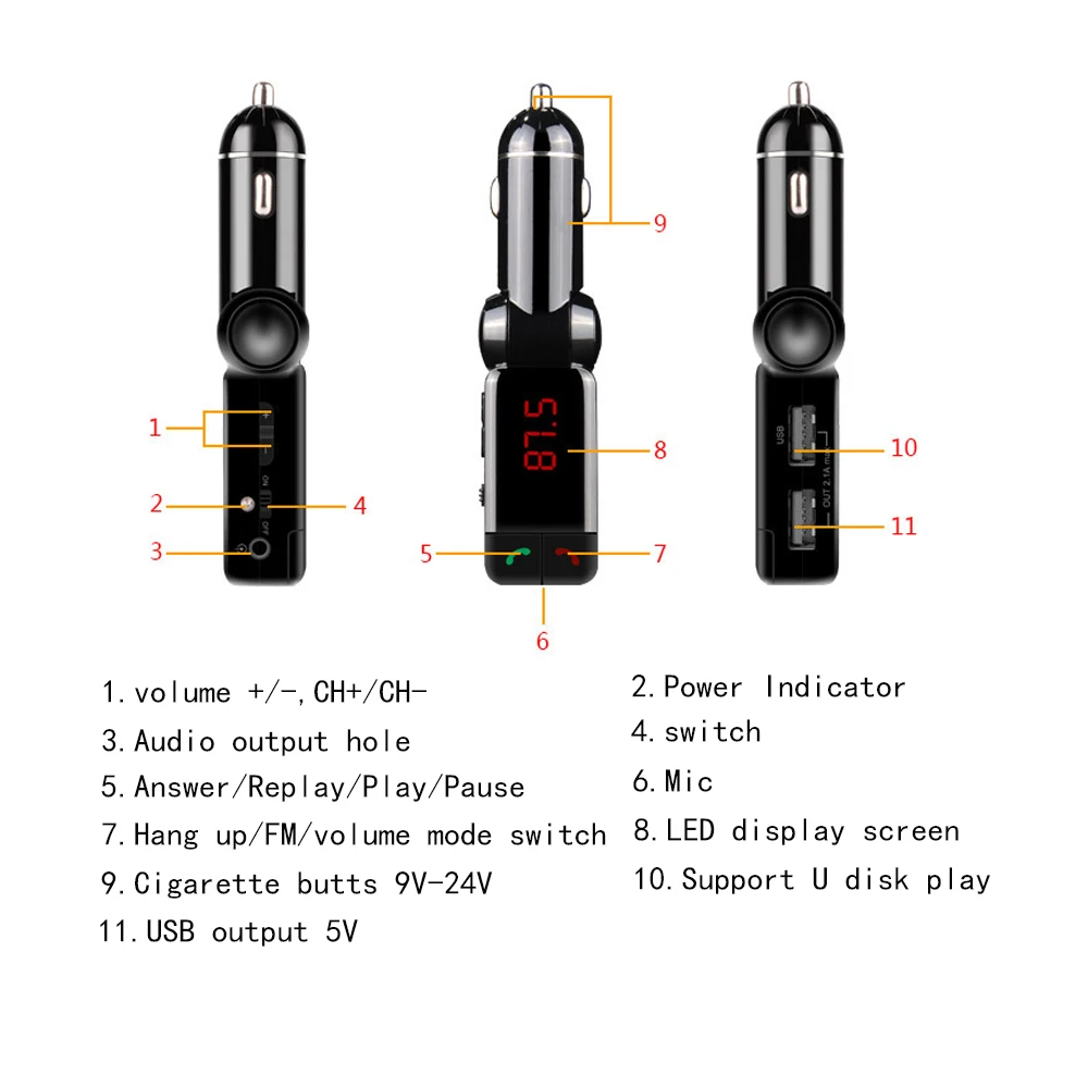BC06 ЖК-дисплей Автомобильный Bluetooth mp3 аудио плеер fm-передатчик Handsfree Dual USB