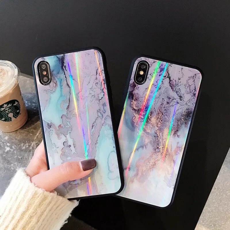 Ослепительная мрамор чехол для iPhone X XS Max XR мягкая ТПУ крышка Закаленное стекло