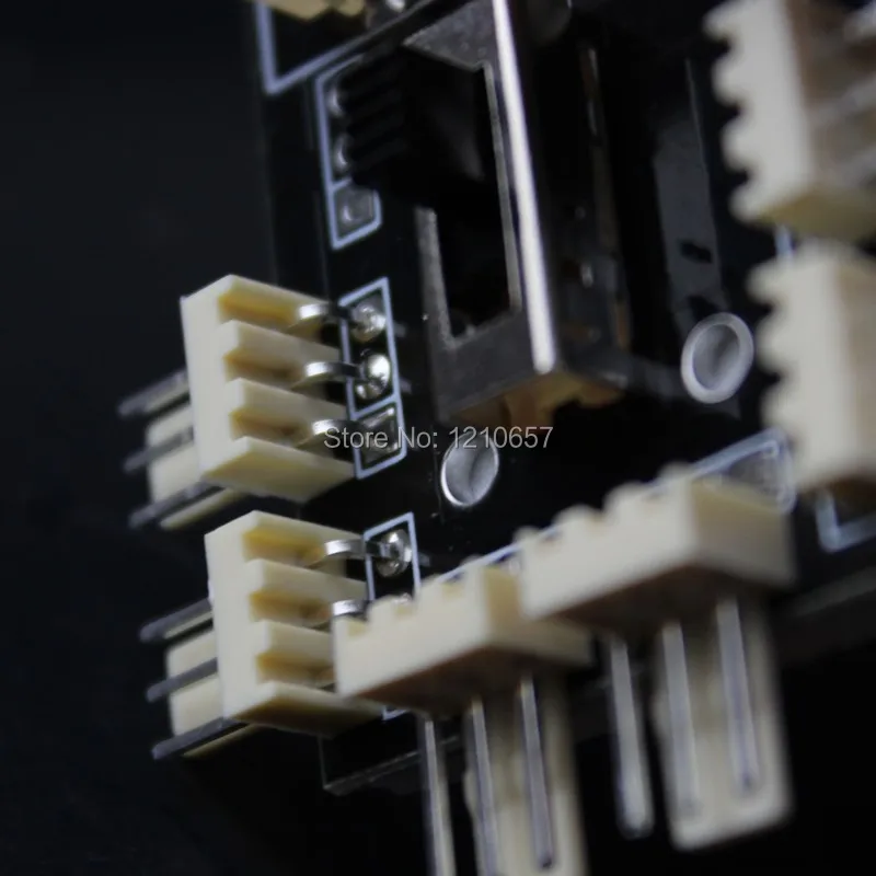 

1PCS D Type Molex 4-Pin Male to 6x 3Pin Male Fan HUB turn High/Low Speed Adapter Card