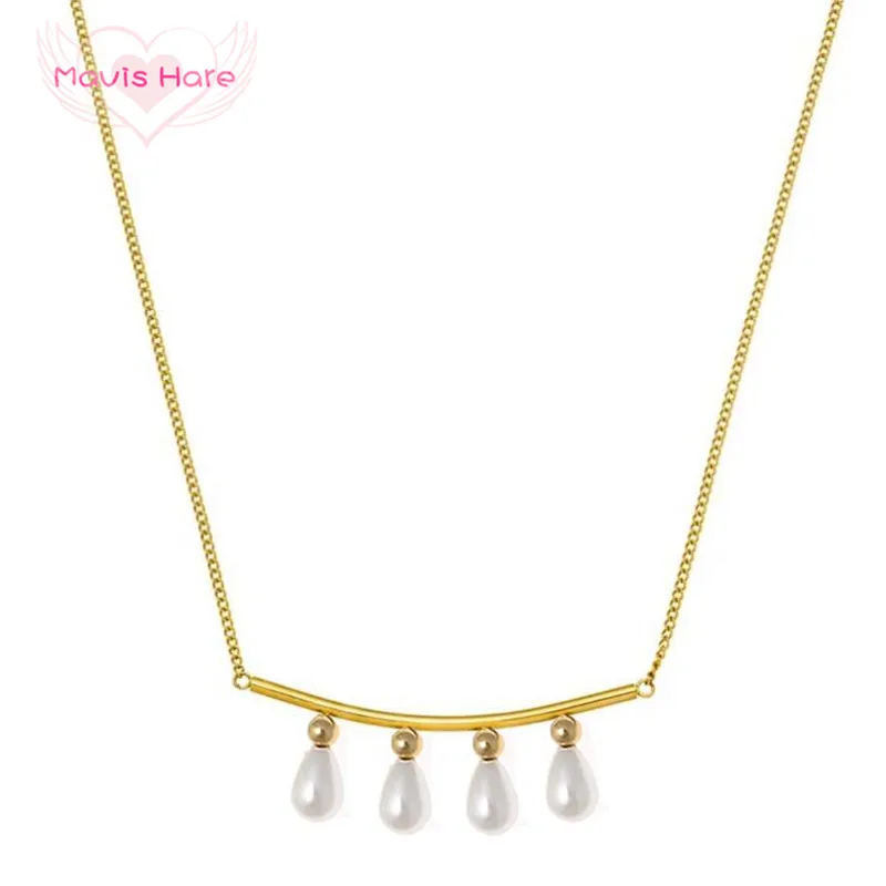 Mavis ожерелье с жемчужной подвеской из ракушки нержавеющей стали в виде трубы