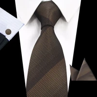 gusleson brand new silk plaid tie set 8cm brown gray necktie gravata pocket square tie handkerchief cufflinks suit for wedding