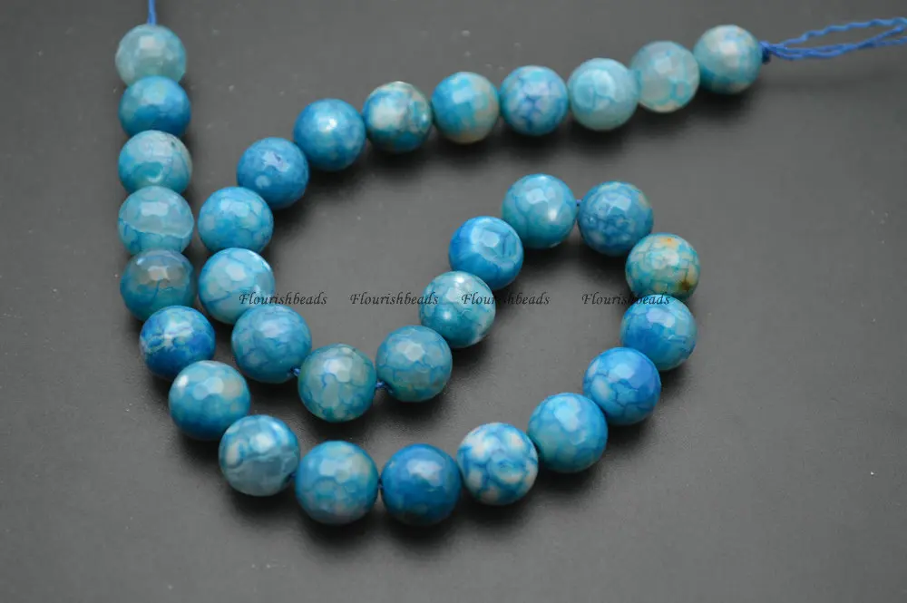 

12mm Dark Blue Color Faceted Dragon Veins Agate Stone Round Loose Beads
