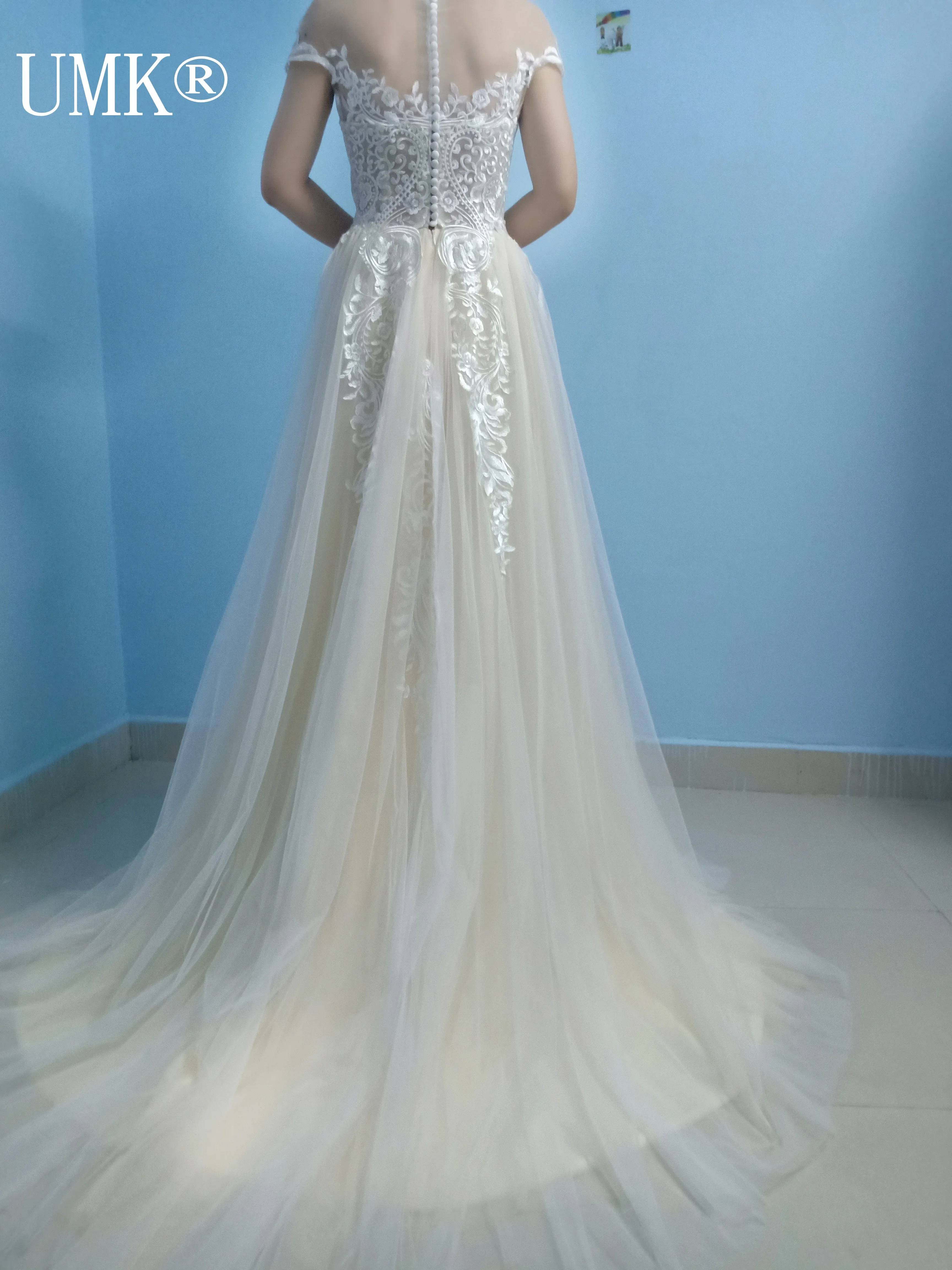 Винтажное кружевное пляжное Бохо свадебное платье цвета шампань Vestido de Noiva сексуальное прозрачное Тюлевое свадебное платье с коротким рукавом
