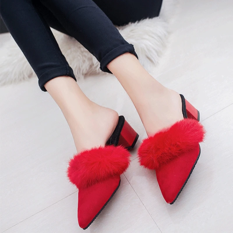 Осенне зимняя обувь на искусственном меху женские сандалии тапочки заколки