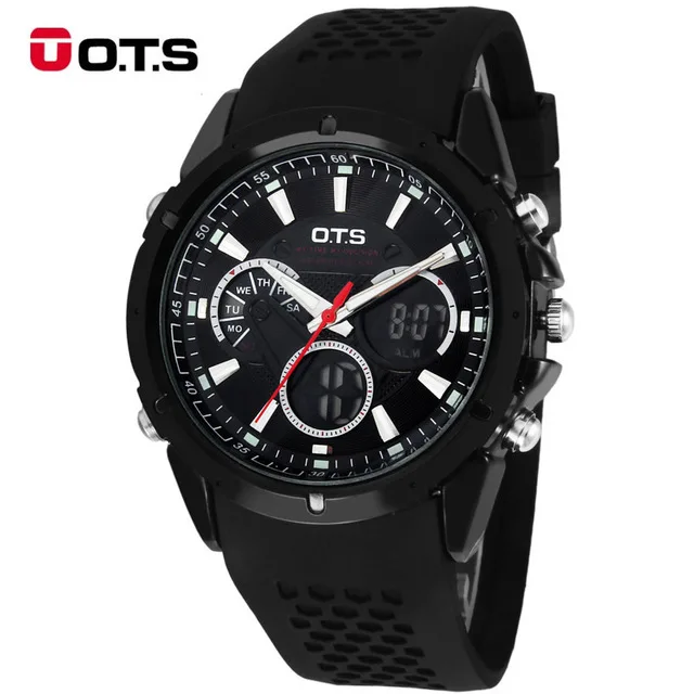 OTS спортивные часы с двойным временем Авто Дата День LED Будильник черный