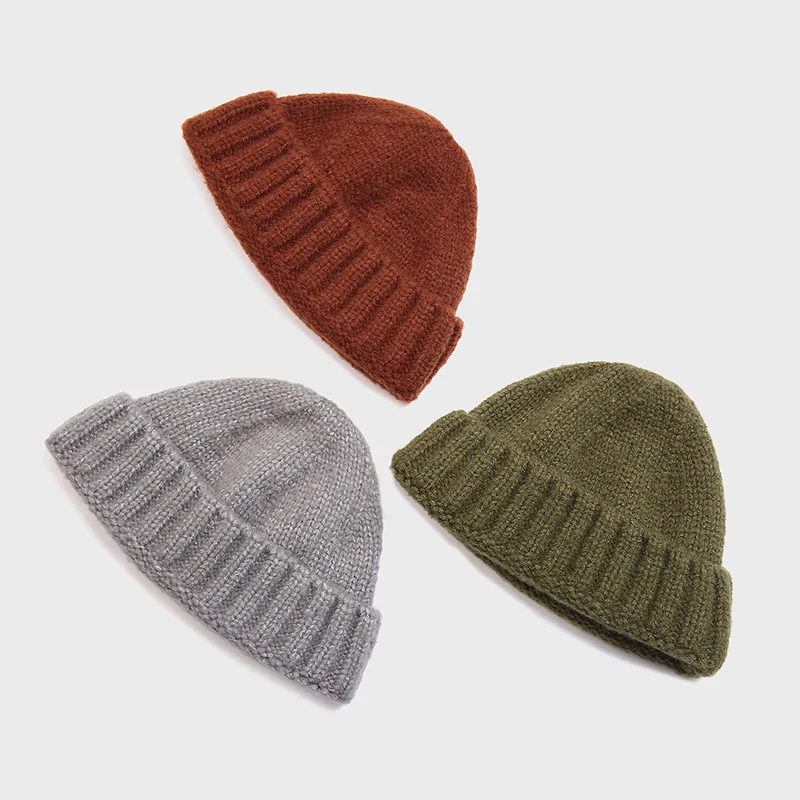 Унисекс ребристая вязаная с манжетами короткая Кепка дыней однотонная шляпа