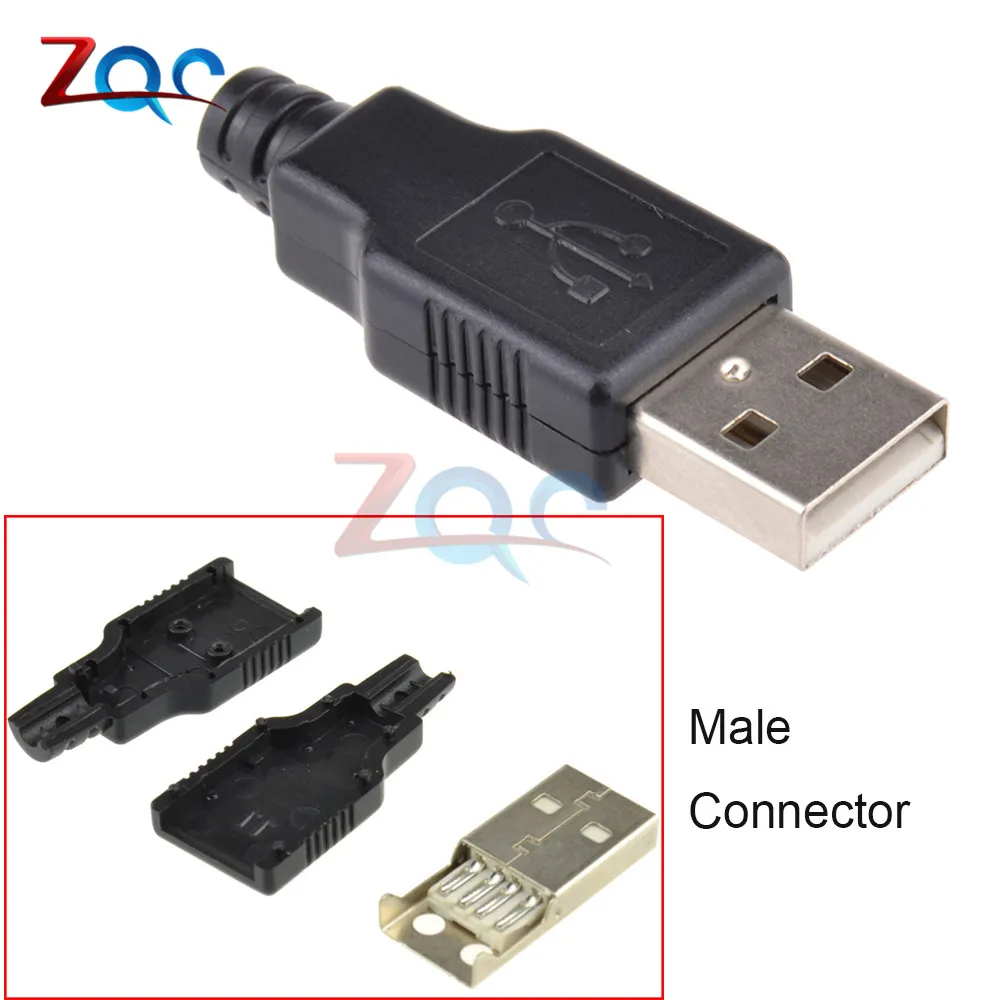 10 штук в наборе USB 2,0 Type A Male муфтовый стыковочный USB 4-контактный разъем с чёрным пластиковым чехол типа "сделай сам"